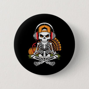Thanksgiving Skeleton Gamer Video Gaming Boys Men  6 Cm Round Badge