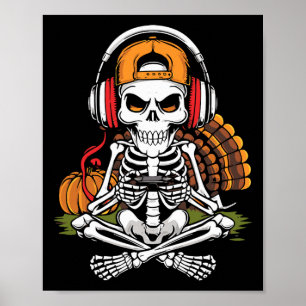Thanksgiving Skeleton Gamer Video Gaming Boys Men  Poster
