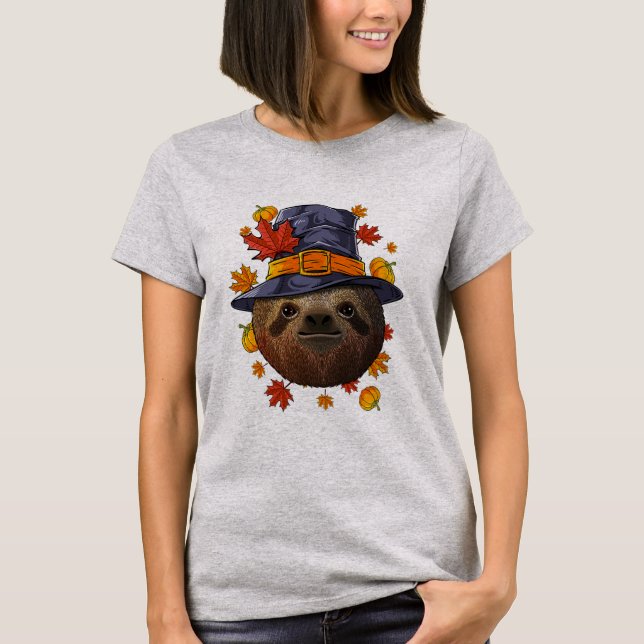 Thanksgiving Sloth Pilgrim Costume Fall Autumn  T-Shirt (Front)