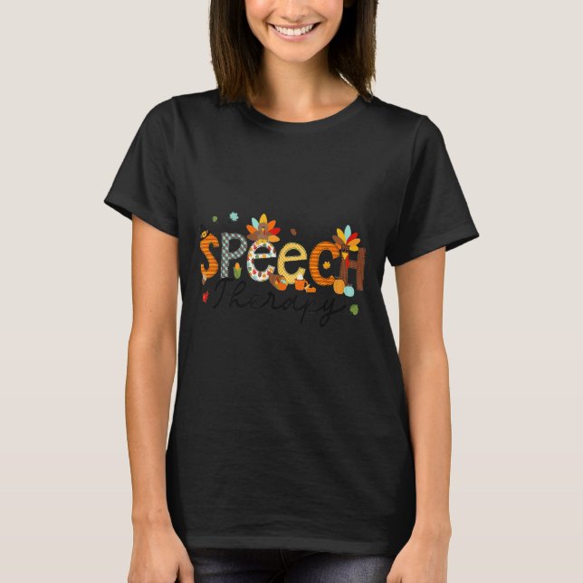Thanksgiving Speech Therapy Thankful Slp Turkey Sp T-Shirt (Front)
