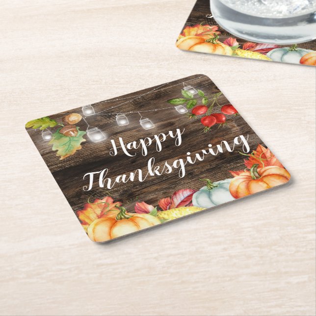 Thanksgiving Square Paper Coaster (Angled)