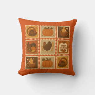 Thanksgiving Stamp Collage Decorative Cushion