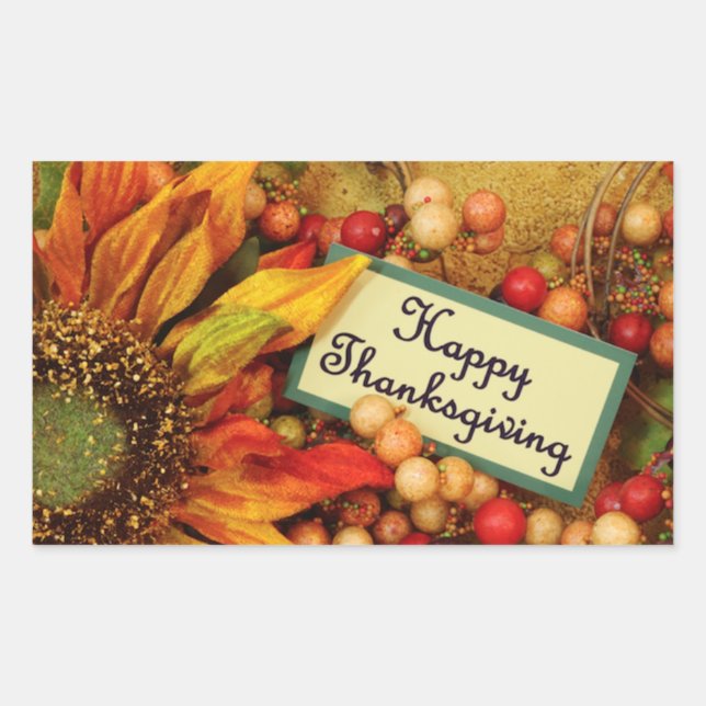 Thanksgiving Stickers/Sunflower and Cranberries Rectangular Sticker (Front)