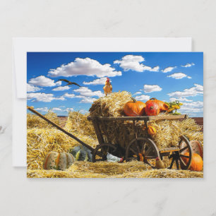 Thanksgiving Straw Wagon in the Field Holiday Card