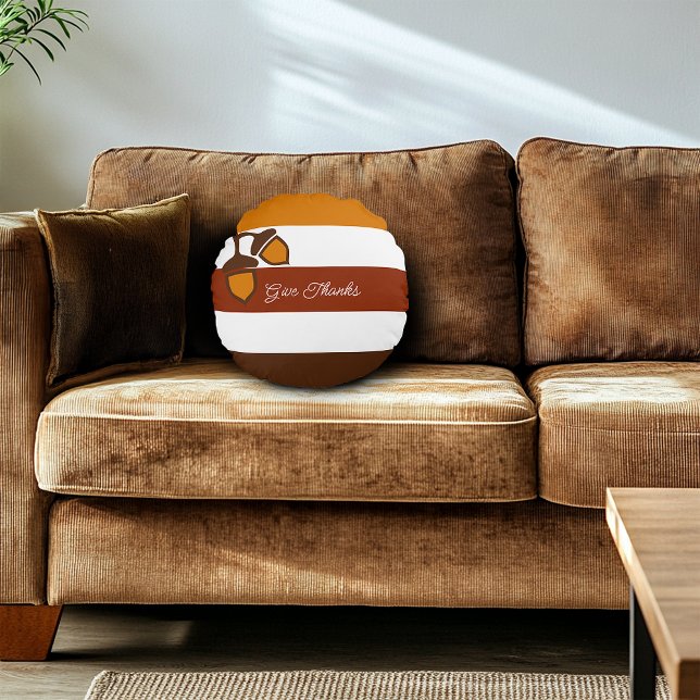 Thanksgiving Stripes and Acorns Round Cushion (Creator Uploaded)
