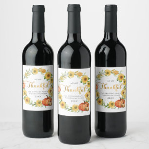 Thanksgiving Sunflowers & Pumpkins fall Wine Label