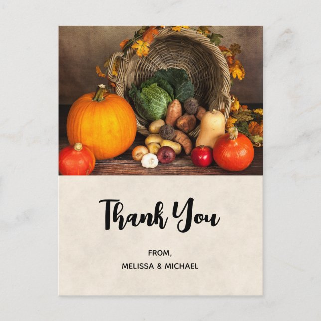 Thanksgiving Table Bountiful Harvest Thank You Postcard (Front)