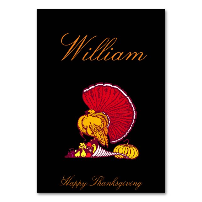 Thanksgiving Table Cards Black And Orange Turkey (Front)
