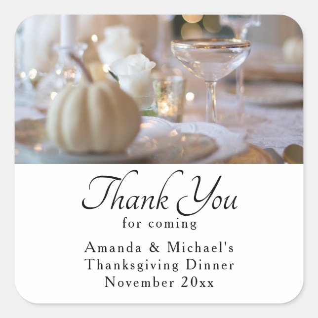 Thanksgiving Table Elegant Place Setting Photo Square Sticker (Front)