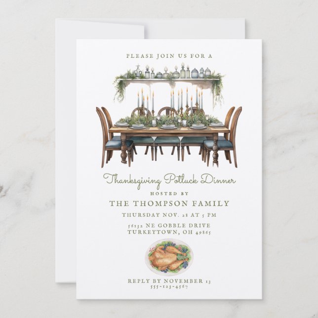 Thanksgiving Table | Potluck Dinner Invitation (Front)