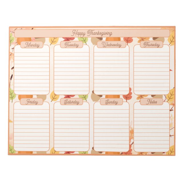 Thanksgiving Tear Away Weekly Planner Notepad (Front)