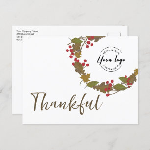 Thanksgiving Thankful Autumn Wreath Business logo Postcard