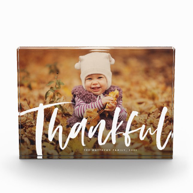 Thanksgiving thankful brush script modern photo block (Front)
