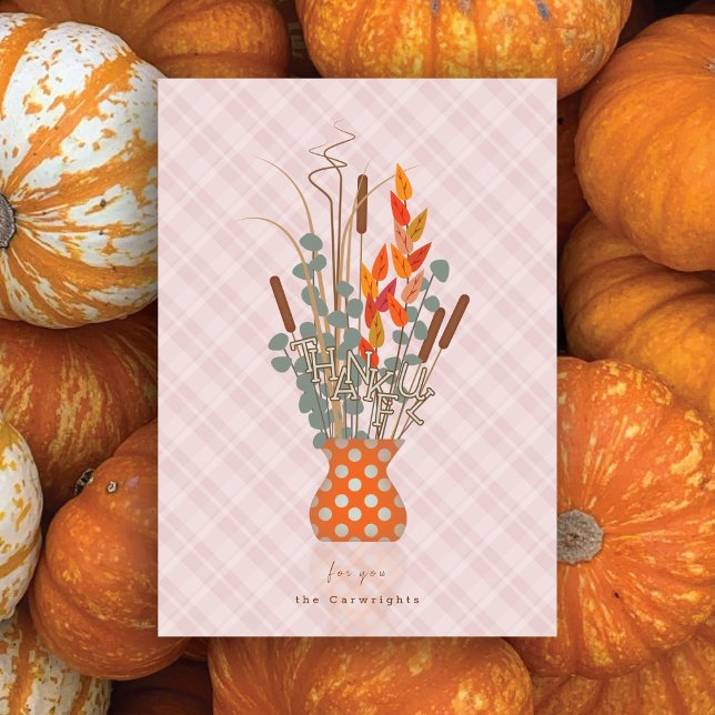 Thanksgiving "Thankful" Fall Leaf Arrangement Holiday Card (Creator Uploaded)
