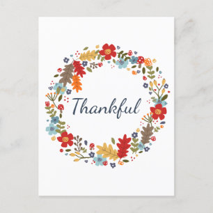 Thanksgiving Thankful Fall Wreath Holiday Greeting Postcard