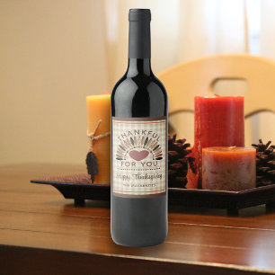 Thanksgiving THANKFUL FOR YOU Rustic Gingham Wine Label