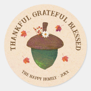 Thanksgiving Thankful Grateful Blessed Classic Round Sticker