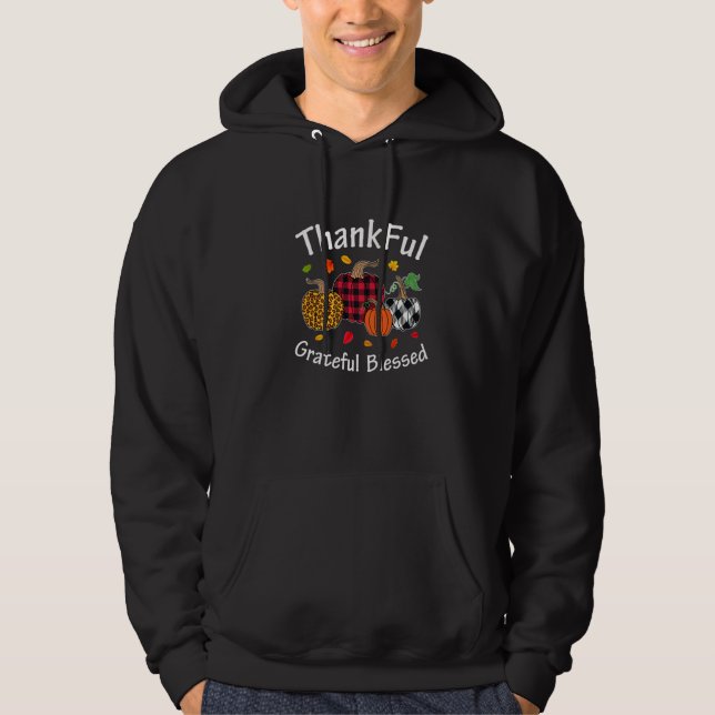Thanksgiving Thankful Grateful Blessed leopard pla Hoodie (Front)