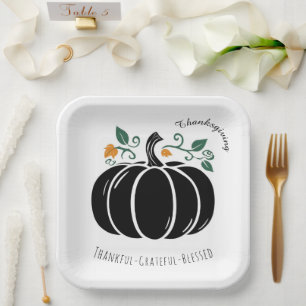 Thanksgiving,Thankful Grateful Blessed , Pumpkin, Paper Plate