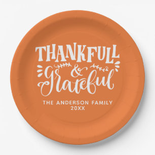 Thanksgiving Thankful & Grateful Fall Harvest Paper Plate