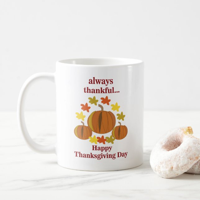 Thanksgiving Thankful Pumpkin Autumn Thanksgiving Coffee Mug (With Donut)