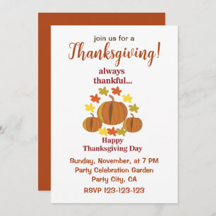 Thanksgiving Thankful Pumpkin Autumn Thanksgiving Invitation