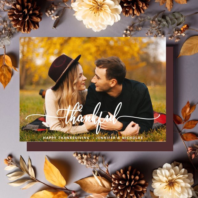 Thanksgiving Thankful Script Photo Postcard (Creator Uploaded)