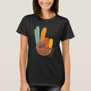 Thanksgiving Thankful Turkey Peace Hand Sign, Than T-Shirt