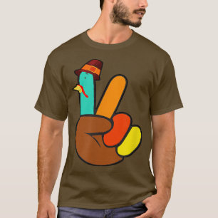 Thanksgiving Thankful Turkey Peace Hand Sign Thank T-Shirt