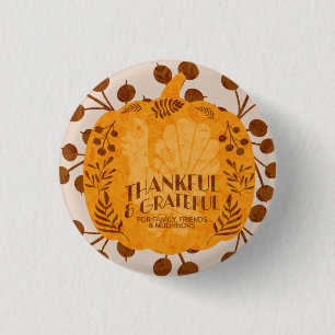 Thanksgiving Thankful Turkey Pumpkin Greenery     3 Cm Round Badge