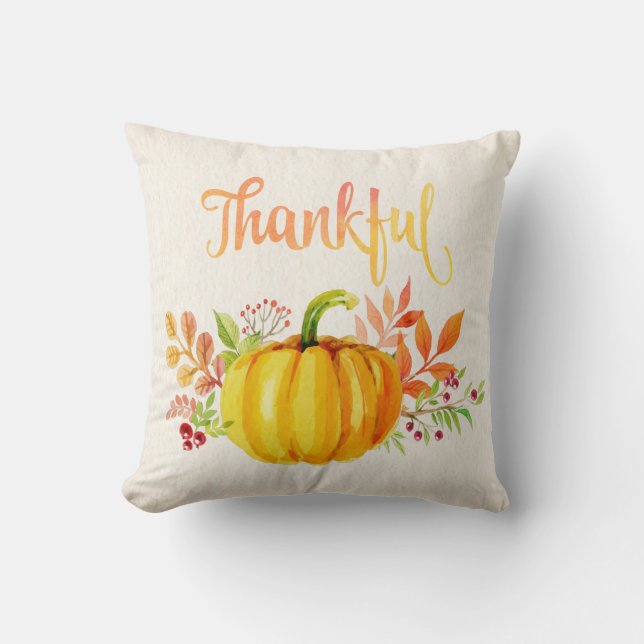 Thanksgiving "Thankful" Watercolors Cushion (Front)