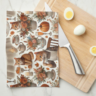 Thanksgiving themed for Cat Lover Tea Towel