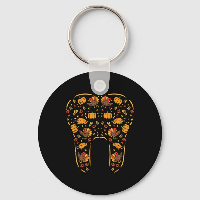 Thanksgiving Tooth Cute Fall Teeth Dental Dentist  Key Ring (Front)