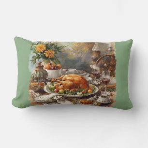 Thanksgiving, Tradisional Dishes, Family Gathering Lumbar Cushion