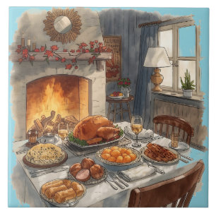 Thanksgiving,Traditional dishes, Autumn Table,  Tile