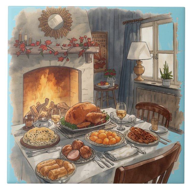 Thanksgiving,Traditional dishes, Autumn Table,  Tile (Front)