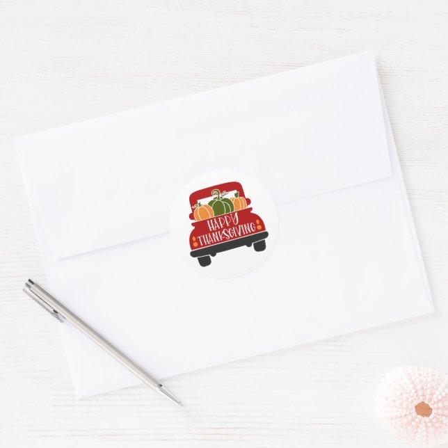 Thanksgiving Truck Classic Round Sticker (Envelope)