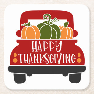 Thanksgiving Truck Square Paper Coaster