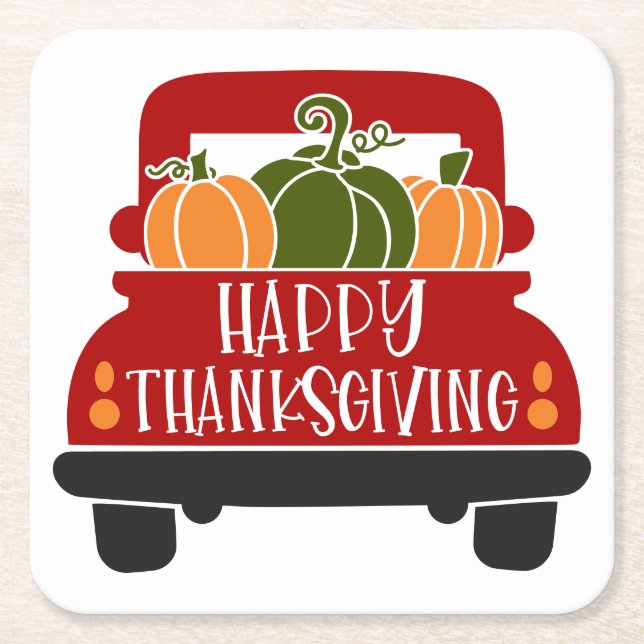 Thanksgiving Truck Square Paper Coaster (Front)
