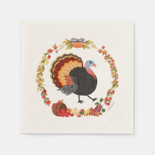Thanksgiving Turkey and Fall Harvest Napkin