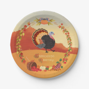 Thanksgiving Turkey and Fall Harvest Paper Plate