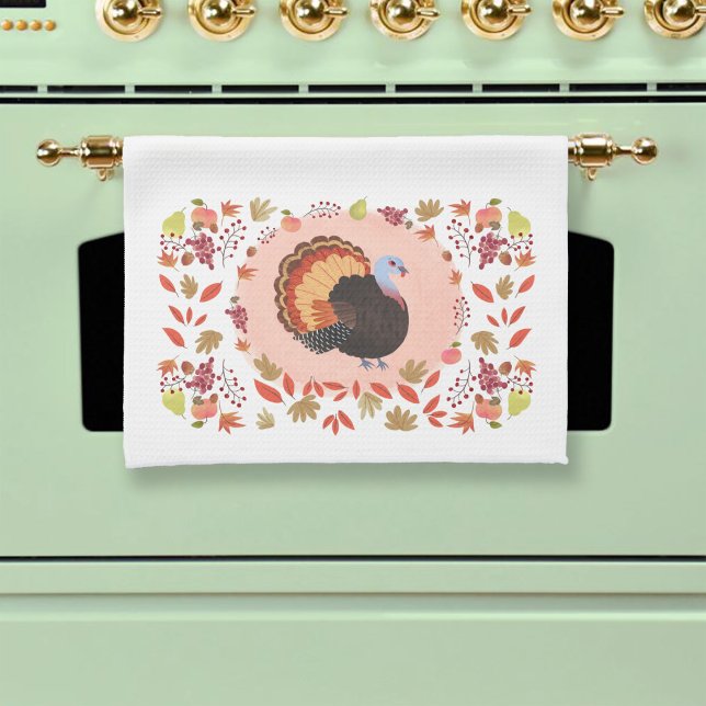 Thanksgiving Turkey and Fall Leaves Tea Towel (Creator Uploaded)