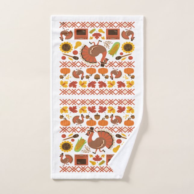 Thanksgiving Turkey and Oven Pattern Hand Towel (Hand Towel)