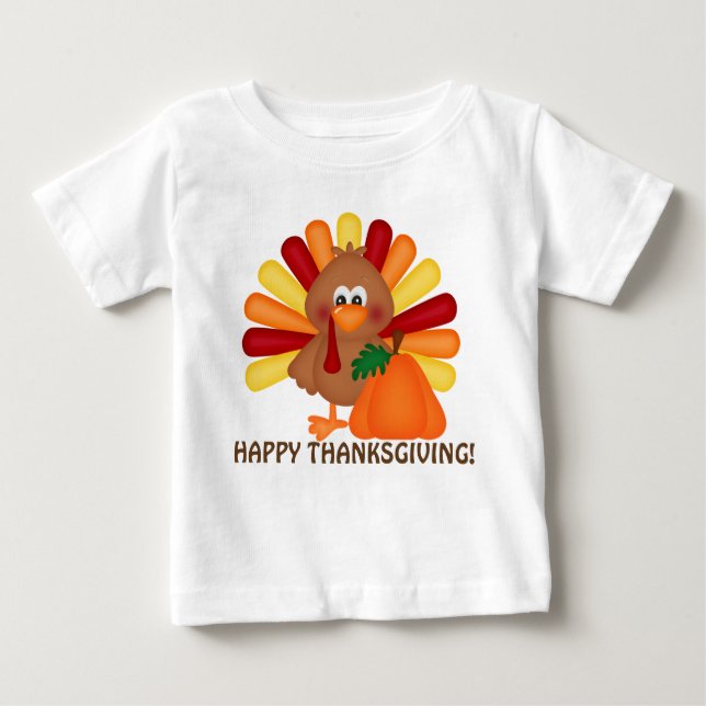 Thanksgiving turkey and pumpkin baby t-shirt (Front)