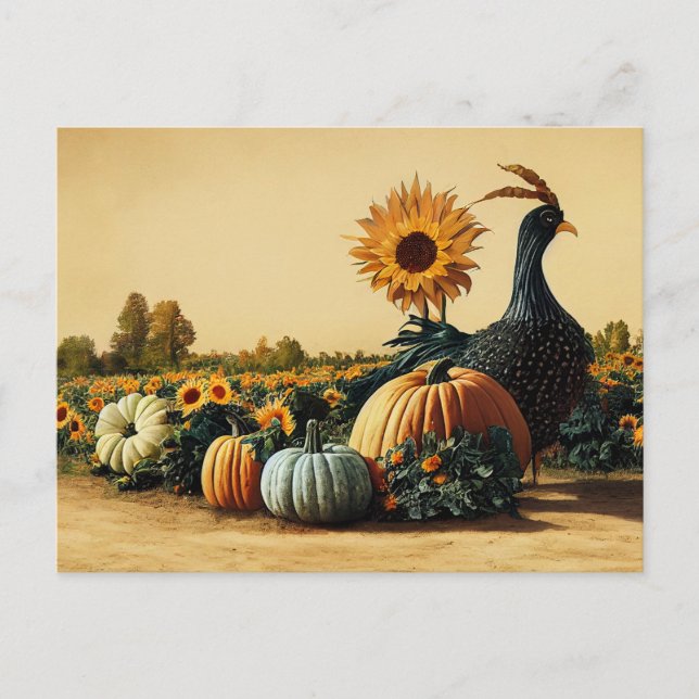 Thanksgiving Turkey and Pumpkins Postcard (Front)