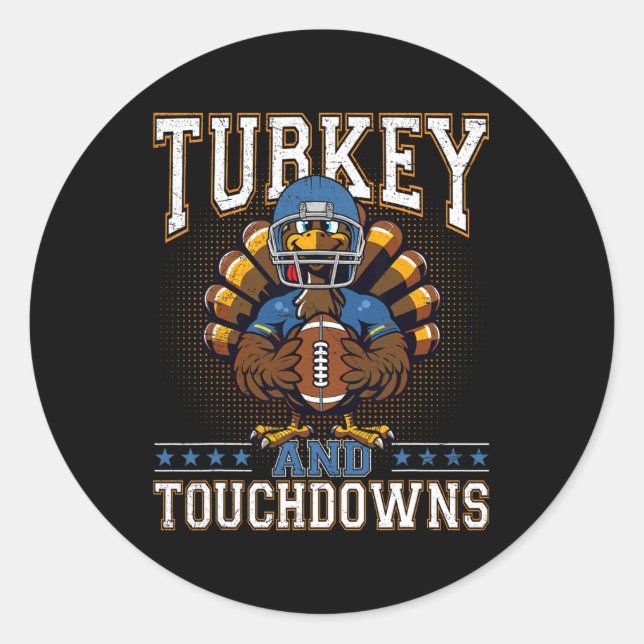 Thanksgiving Turkey And Touchdowns Football Men Ki Classic Round Sticker (Front)