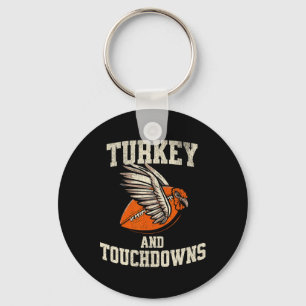 Thanksgiving Turkey And Touchdowns Football Tee  Key Ring