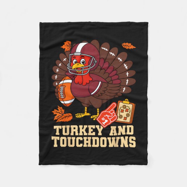 Thanksgiving Turkey And Touchdowns Footll Fall Men Fleece Blanket (Front)