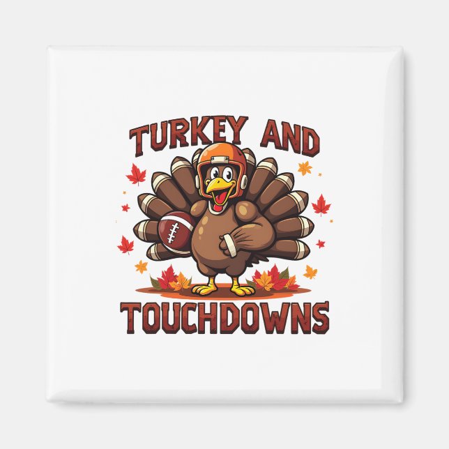 Thanksgiving Turkey And Touchdowns Footll Player 1 Magnet (Front)