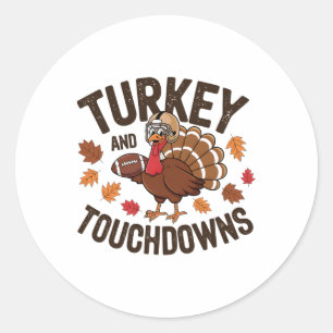 Thanksgiving Turkey And Touchdowns Footll Player 3 Classic Round Sticker
